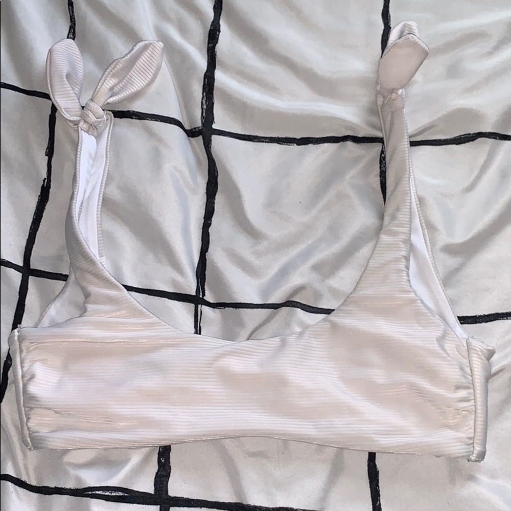 White Ribbed Bikini Top Bow Tie Shoulders